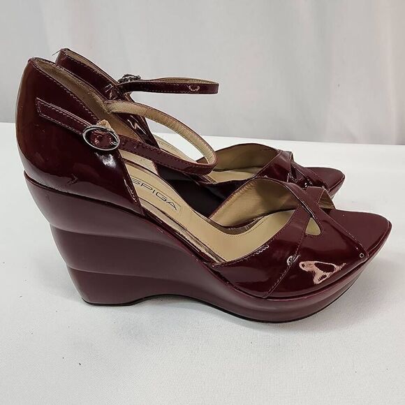 Via Spiga Size 7.5 B Dark Red Platform Patent Leather Heels L - Picture 2 of 11